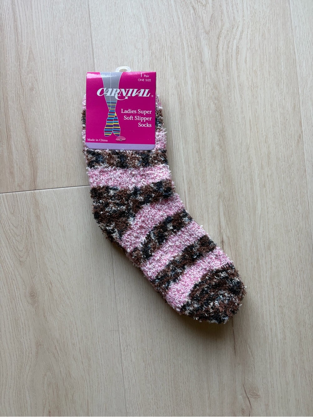 Carnival Ladies Super Soft Slipper Socks - Pink & Brown Striped